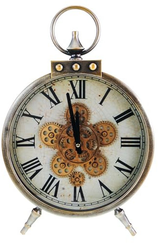 Kremers Schatzkiste Standuhr Antik mit sichtbar beweglichen Zahnrädern 48 cm Uhr Metall Batteriebetrieben Dekorative Uhr Industrial Vintage Style Modern Clock
