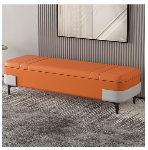 guiling-1986 Sitzbank für Schlafzimmer Aufbewahrungsbank aus Leder, Moderne Schlafzimmerbank, gepolsterte Eingangsbank, Innenbank for Wohnzimmer/Bettende Bettbank(Orange)