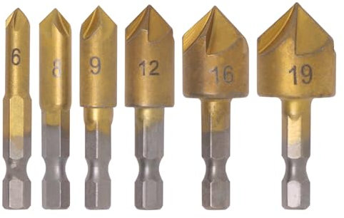 SWZHAI Kegelsenker-Bohrer-Set, 6-teilig, Hochgeschwindigkeitsstahl, 82 Grad, 5 Nuten, 1/4-Zoll-Sechskantschaft, Stanzwerkzeug-Sets für Metall, Holz, Kohlenstoffstahl, Schnellwechsel-Bit, 6-19 mm