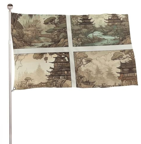 Drapeaux d'extérieur de 60 x 90 cm - Bannière de jardin - Décoration de paysage chinois - Drapeaux de bienvenue - Drapeaux de bienvenue en polyester 200D robuste - Grand drapeau pour cour de vacances