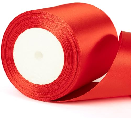Ruban épais en satin rouge pour emballage cadeau, mariage, voiture, sapin de Noël, gâteau, emballage cadeau, nœuds pour cheveux, bouquet, loisirs créatifs, 22 m x 10 cm de large, rouge
