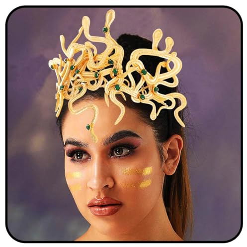 Zoestar Medusa Schlangenkrone Stirnband, goldene griechische Göttin, Kopfschmuck, Halloween-Verkleidung, Kopfschmuck, Karnevalsparty, Kostüm, Haarschmuck für Frauen