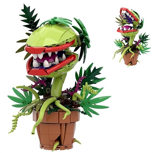 VizBrou Piranha Pflanzen Bausteine Bausatz, 300+ Teile Little Shop of Horrors Klemmbausteine, Kannibalenblumen Spielzeug mit aufklappbarem Mund, Geschenk für TV-Fans Freunde