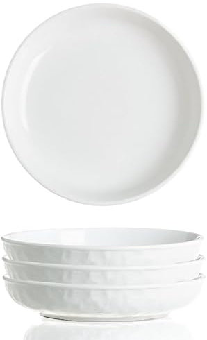 AmiCera Dinner Plates, Deep Dinner Plates Small Ceramic Pasta Bowls 8’’|19.6cm White Dinner Bowl Plate for Serving Salad Soup, Dishwasher Microwave Oven Safe, Forest Series