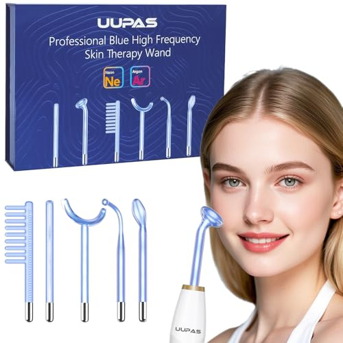 High Frequency Wand - UUPAS 6 Blue Light Argon and Neon Gas Acne HF Facial | Machine - High Frequency Skin Therapy Device for Hair Loss, Skin Tightening, Spot Wrinkle Remover, Body Care Facial Massager