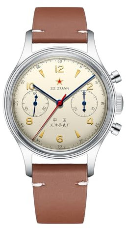 Seagull 1963 Internationale Ausgabe,ST1901 Uhrwerk,Mechanische Herrenarmbanduhr Luftfahrt Chronograph Fliegeruhren,Handaufzug (Braun)