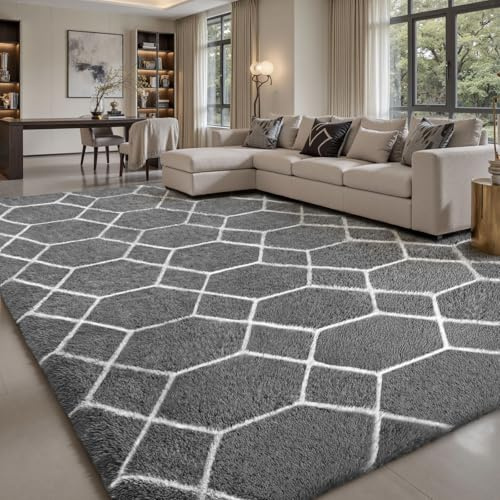 Sour Lemon Hochflor Teppich Grau Carpet Wohnzimmer 120x160 Waschbar Anti-Rutsch Extra Große Teppiche Schlafzimmer Flauschige Moderne Teppiche Matte Teppichen für Schlafzimmer Kinderzimmer