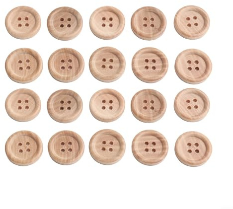 Runde Holzknöpfe, 20 Stück, Naturholz, 4 Löcher, Holzknöpfe, 5–23 mm, verschiedene Größen für Kleidung, Stricken, DIY Handwerk (18 mm)