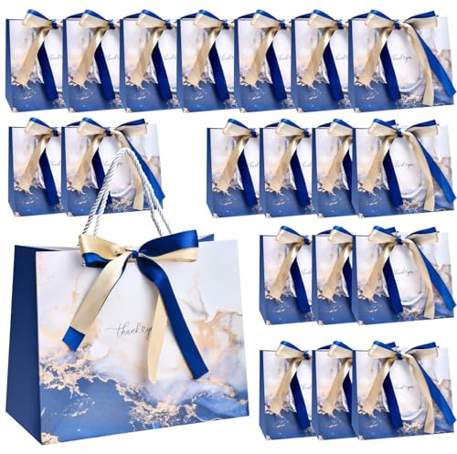 20 Stück Geschenktüten mit Henkel mit Schleife Geschenke für Frauen Valentinstag und Hochzeitsfeiern Blau 20x12x25cm