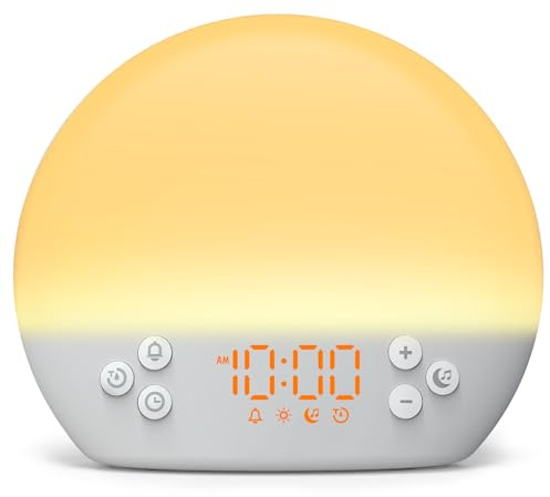 KEPLUG Wake Up Light Sunrise Alarm Clock,Digital Alarm Clocks Bedside Dimmable Night Light,White Noise Sound Machine 30 Soothing Sounds, Loud Alarm Clock for Heavy Sleepers Adults Kids,Ideal for Gift