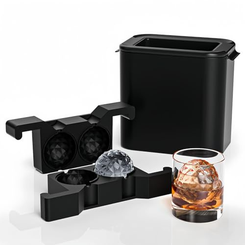 Clear Sphere Ice Cube Molds, Clear Ice Cube Maker, 6cm Large Round Ice Cube Moulds Reusable Crystal Round Ice Cube Maker Moulds for Whiskey, Cocktails, Drinks（2 Balls）