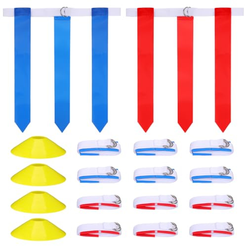 VICASKY Flag Football Set Flag Football Gürtel Belts Fussball Kit Flaggen mit 12 Gurten 4 Kegeln für Fuß Footballtraining 3 Pro Plus Fußball-Trainingszubehör 16-Tlg FußBall Taillen Flagge