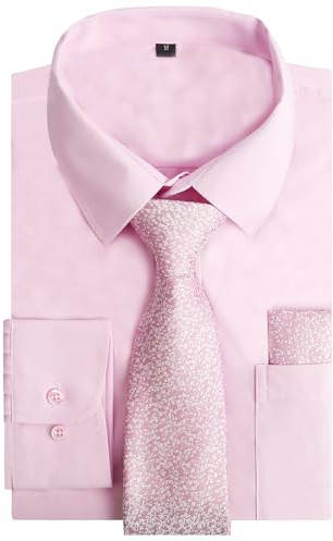 Alizeal Conjunto de camisa y corbata de manga larga para hombre, formal, casual, negocios, boda, camisa y corbata, Rosa claro - rubor, L