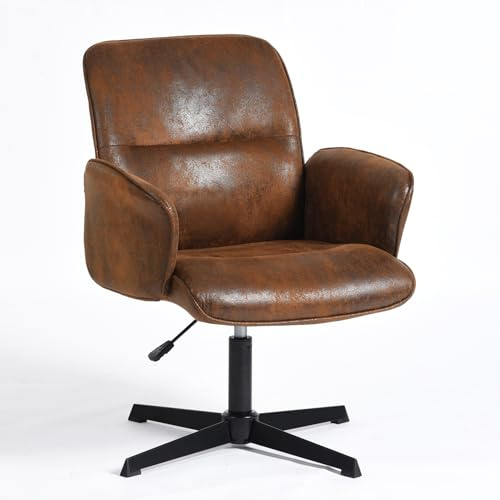 FURNISH 1 Freizeitsessel aus braunem Wildleder, höhenverstellbar und um 360 ° drehbar, für Wohnzimmer, ergonomisch, Relaxsessel, mit gepolsterter Sitzfläche ohne Rollen, Tragkraft 113 kg