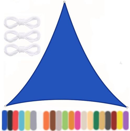 Vela ombreggiante triangolare blu zaffiro, 6 x 6 x 6 m, impermeabile, protezione UV 95%, per esterni, patio, giardino, terrazza, include 3 corde per una facile installazione