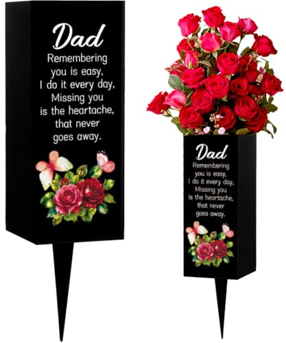 WEBEEDY Vasi per cimitero commemorativo del papà, per tomba, papà, tomba, farfalla, rosa, decorazione per cimitero, vasi commemorativi in metallo, regalo di condoglianze, per papà e giardino, 8 x 20