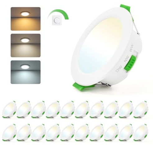 Leselux LED Downlights for Ceiling Dimmable, 5W Round Spotlights Warm White 3000K Neutral White 4000K Cool White 6000K, Cut Ø65-80mm, Ultra Slim Recessed Ceiling Lights for Bathroom Bedroom, 20 Pack