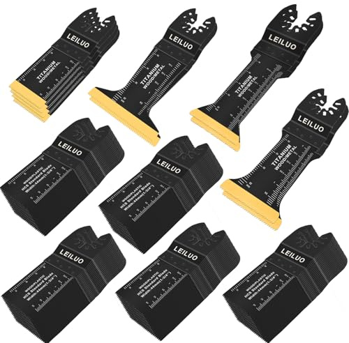 LEILUO 110 Pezzi Lame per Utensile Oscillante Extra Lunghe e Larghe in Titanio Lame Multiutensile per Legno Metallo Lama per Sega Oscillante con Borsa Portaoggetti Compatibili con DeWalt Milwaukee