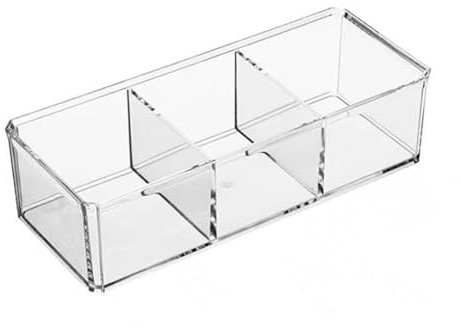 Xyntor Organizzatore di trucco acrilico con coperchio | 3 scatole di stoccaggio del compartimento per cuscinetti di cotone / cosmetici / gioielli | Organizzatore del desktop trasparente