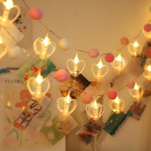 Syzplnwy Lichterkette mit 20 Herz-Fotoclips und 20 LEDs – 3 Meter lange Lichterkette für Wanddekoration, Schlafzimmer, Hochzeit, Party – batteriebetriebene Foto-Hängeleuchten