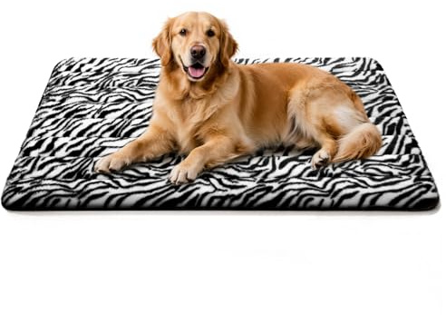 EDMIENS Hundematte Groß, 107x71cm Flauschig Hundekissen Waschbar, rutschfest Hundedecke Boden, Tragbare Hundematten für Box, Auto, Sofa, für kleine, mittelgroße & große Hunde und Katzen, Schwarz-Weiß