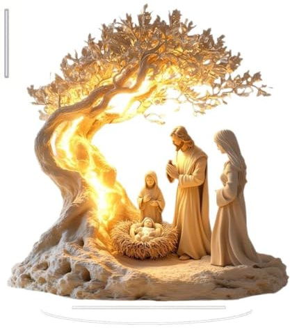 Jesus Baum des Lebens Acryl Ornament mit Heiliger Familie Deko | Christliches Acryl Ornament mit Heiliger Familie und Baum des Lebens für Weihnachten, Zuhause und als Geschenk.