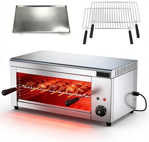 Salamandergrill för Hemmabruk, 2000W 220V Kommersiell Raclette-Ostsmältare, Bänkgrill 50-300℃, Elektrisk Ugn för Att Smälta Ost, Rostat Bröd, Smörgåsar, Grilla Biffar, 2 Grillar & 4 Höjder