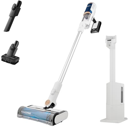 Shark Clean & Empty Cordless Vacuum Cleaner with Auto-Empty System, Lightweight Anti Hair Wrap Vacuum with Pet & Crevice Tools, 40 Mins Run-Time, Charging Dock White/Blue BU3521UK (Renewed)