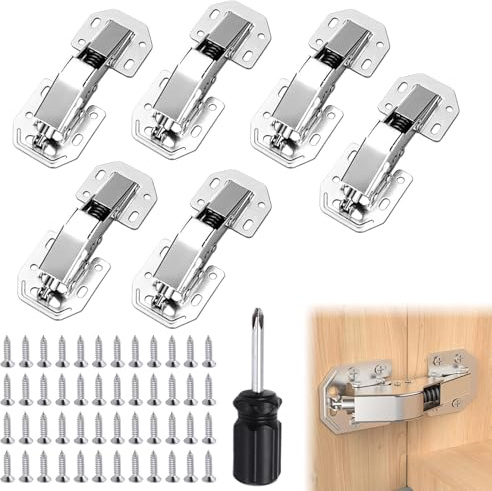 Cabinet Hinges, 6Pcs No Drill Hinge with Screws and Screwdriver for Kitchen