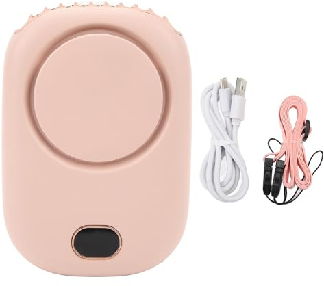 Ventilateur de cou portable rechargeable par USB, sans pales, avec grand indicateur de puissance du vent. Petit ventilateur de cou sans pales. (Rose)