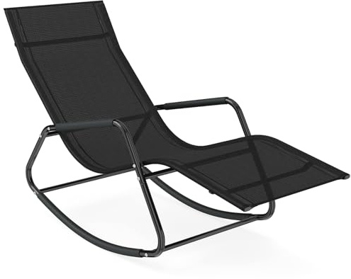 COSTWAY Schaukelliege, Sonnenliege, Liegestuhl, ergonomische Schwingliege, Gartenliege bis 160 kg belastbar, Relaxliege für Garten, Terrasse, Balkon (Schwarz)