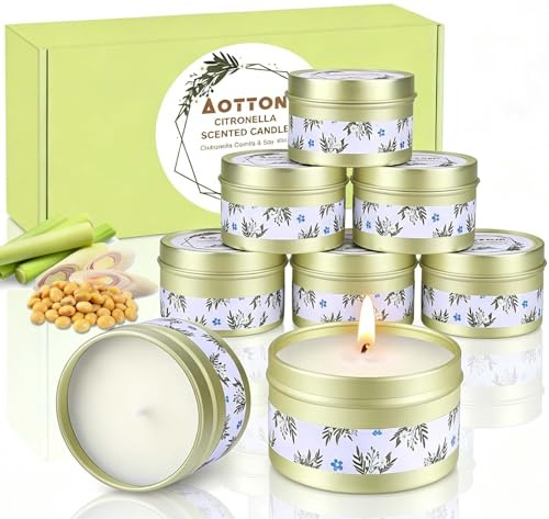 Velas Citronela Set Exterior Interior, Aottom Regalo de Vela Exterior Cera de Soja Natural Limón Lemongrass Oil Velas Originales 120-160 Horas de Combustión para Jardín, Picnic, Camping, Hogar