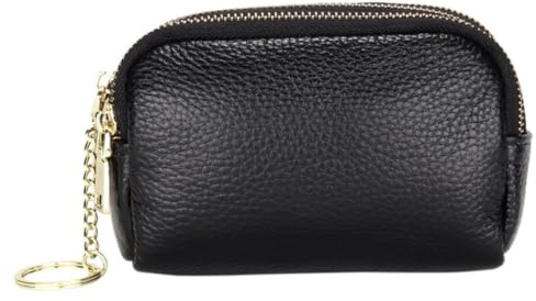 ERINGOGO Porte-Monnaie en Cuir de Vache Mini Noir à Fermeture Éclair