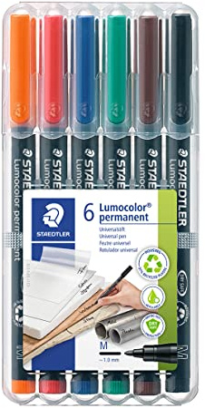 STAEDTLER Lumocolor 317 Permanent Marker – 6er-Box, M, 1,0 mm | Wasserfest für fast alle Oberflächen – permanenter Folienstift – Art.-Nr. 317 WP6