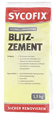 Sycofix Blitzzement 1,5 kg, innen und außen, Schnell-Zement, Montage-Mörtel für Ausbesserungen und Befestigungen, Blitz-Mörtel, hohe Früh- und Endfestigkeit, frost- und witterungsbeständig