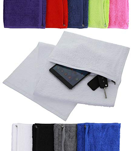 aztex Deluxe Sporthandtuch mit Reißverschlussfach, 100% Baumwolle, Baumwolle, Weiß