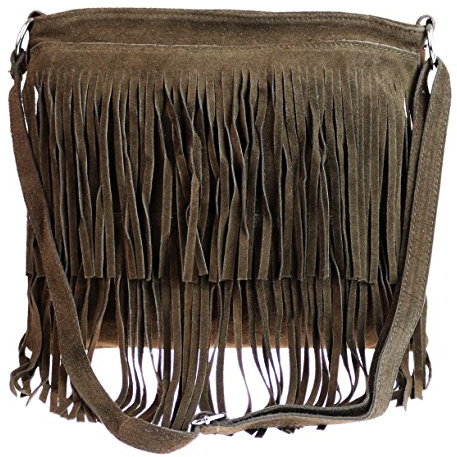 Girly Handbags Mocka frans axelväska crossbody slouch dammode, Kaffe - en storlek