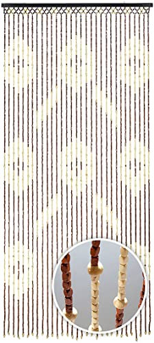 Kobolo Holzperlenvorhang Sevilla, 90x200 cm, 31 Stränge, braun/beige, dekorativer Türvorhang aus Holzperlen, Perlenvorhang, ideal als Fliegenvorhang, Raumteiler oder Türdekoration