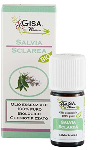 Gisa Wellness - SALVIA SCLAREA - Olio Essenziale Bio - 100% Puro e Naturale - [5ml] - Alimentare - Aromaterapia - Cura della Persona - Benessere - Made in Italy