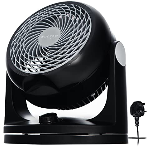 Iris Ohyama Woozoo Table Fan, Covers Rooms up to 23m², Horizontal Oscillation, 6-Position Vertical Tilt, Quiet 35dB, Portable, 3 Speed Settings, Desk Fan, For Bedroom & Office, Black, PCF-HD18