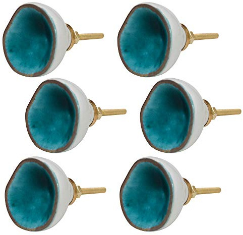 Knober Premium Möbelknöpf edel Goldrand Porzellan Glas italienisch Landhausstil Shabby-Chic Barbarella Achat Knauf Türgriff (Set PREM06 X 6)
