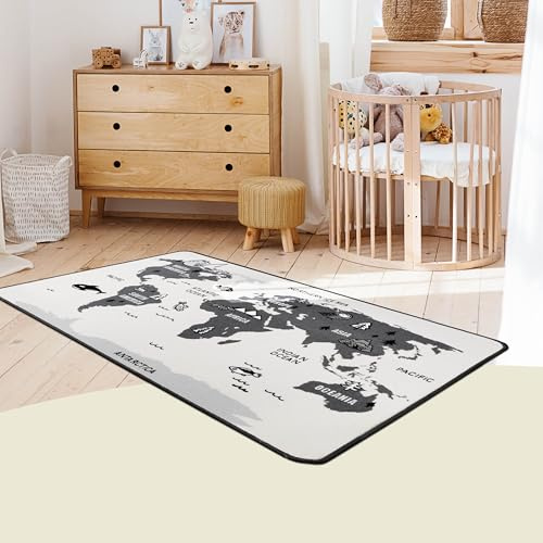 Primaflor Interaktiver Kinderteppich - 100 x 150 cm Retro Weltkarte | Made in Europe mit Straßenmotiv | Straßen-Teppich für Kinderzimmer | für Jungen & Mädchen