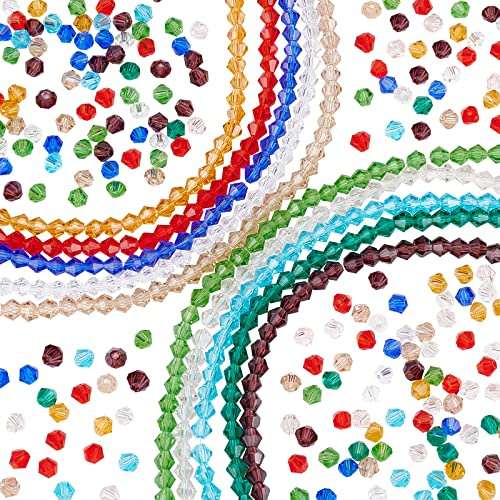 PH PandaHall 1300 Pieces 3 mm Faceted Glass Beads, 10 Colours Crystal for Friendship Bracelets, Necklaces, Jewellery