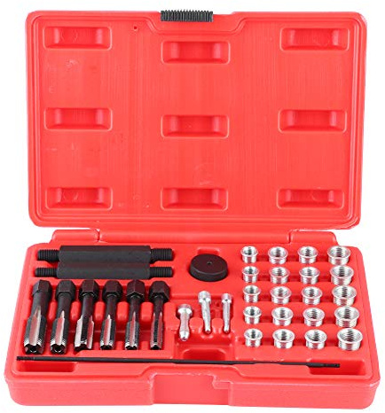 AYNEFY Glhkerzen-Gewinde-Reparatursatz, 33-teiliges Stahl-Glhkerzen-Gewinde-Reparatur-Set Gewindeeinsatz-Schraubendreher-Fhrungsstift-Gewindeeinsatz-Werkzeug-Set