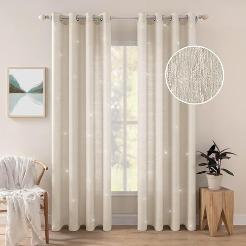 MIULEE 2er Set Voile Vorhang Sheer Leinenvorhang mit Ösen Transparente Unregelmäßige Textur Gardine Ösenschal Fensterschal Lichtdurchlässig für Schlafzimmer 280 x 140cm (H x B) Goldenes Beige