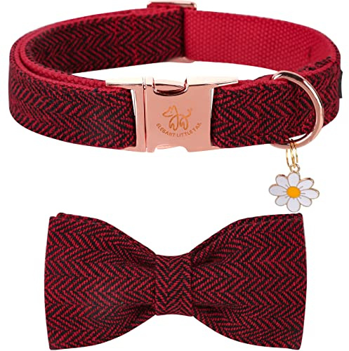 Elegant little tail Weihnachts-Hundehalsband mit Schleife – Herringbone Red Black Hundehalsband Bow Langlebiges Bowtie-Halsband für kleine Hunde