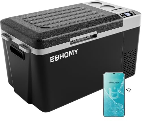 EUHOMY 12 volt kylskåp, 24 QT (23 L) bärbart kylskåp, bilkylskåp användbart batteri, bilkylskåp 12/24 V DC 110–240 V AC, bärbar frys för camping, resor, lastbil, utomhus
