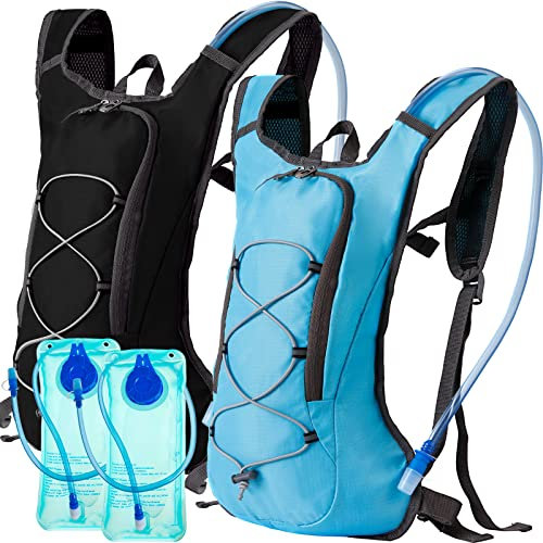 Wesiti 2er-Pack Trinkrucksack mit 2 Stück 2L Trinkblase Wanderrucksack mit Wasserblase fließendem Wasser Rucksack Wasserpack für Wandern Radfahren Fahrrad Klettern (schwarz, blau)