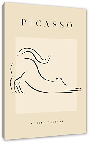 Pixxprint Picasso Art Collection - Katze als, Größe: 80x60cm, Leinwandbild, fertig gespannt, Wandbild, Dekoration, Kunstdruck, kein Poster