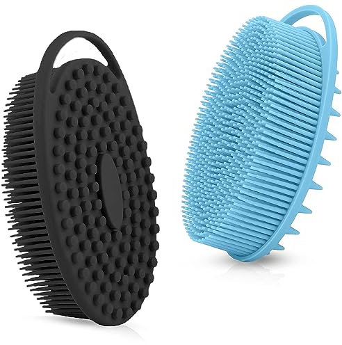 RamPula Silikon-Körperbürste, doppelseitige Badebürste, mit langen weiche borsten und härteren noppen, peelingeffekt, regt die Blutzirkulation an und reduziert Cellulite, für empfindliche Haut, Babys